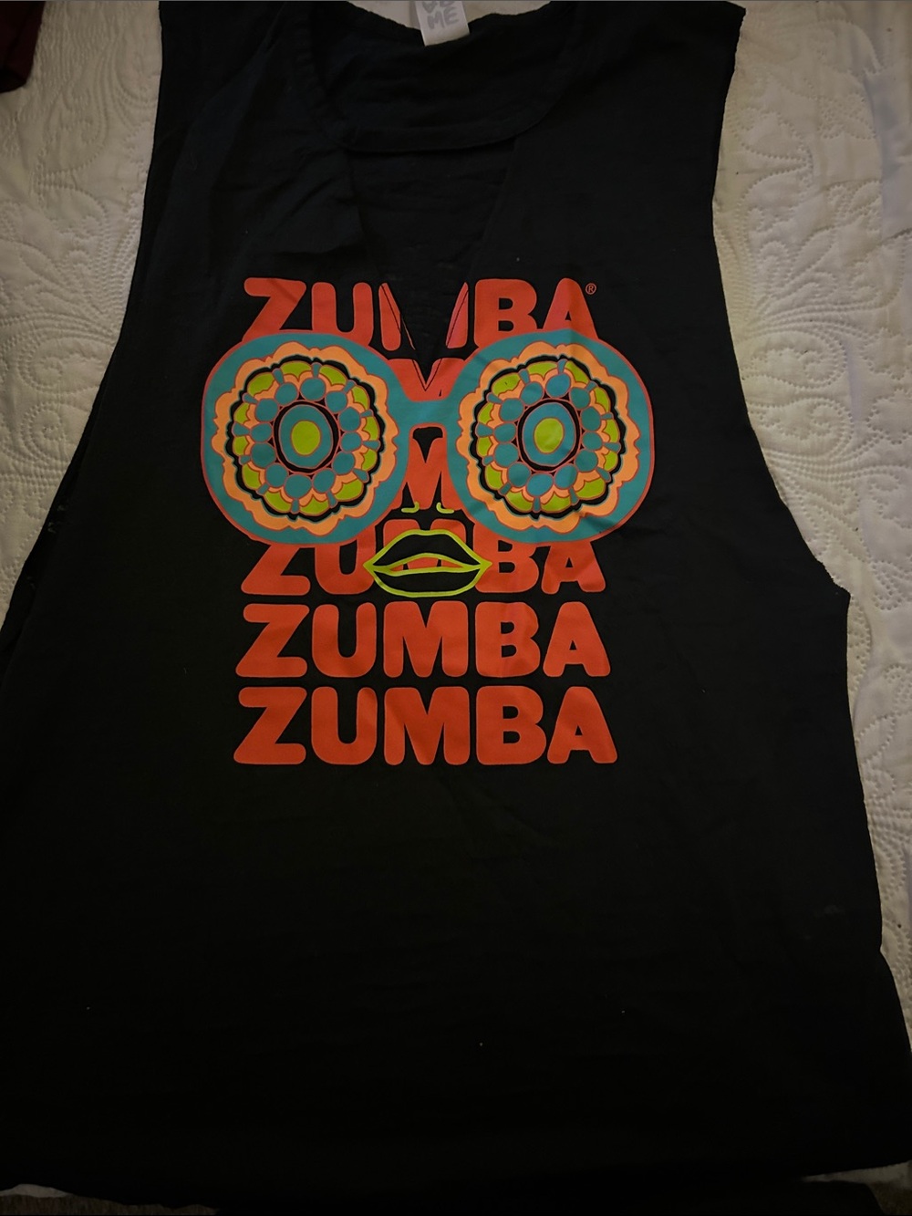Zumba Fitness Black Muscle Tee with Neon Graphic